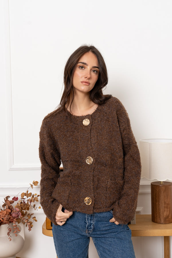 Trui Pippa Bouclé Cardigan Brown