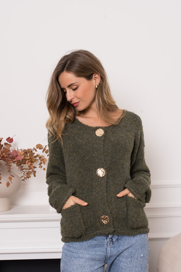 Trui Pippa Bouclé Cardigan Khaki Green