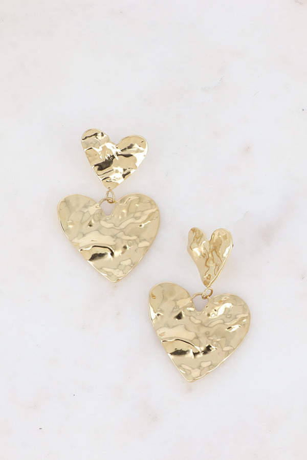 Oorbellen - Double Textured Heart Gold