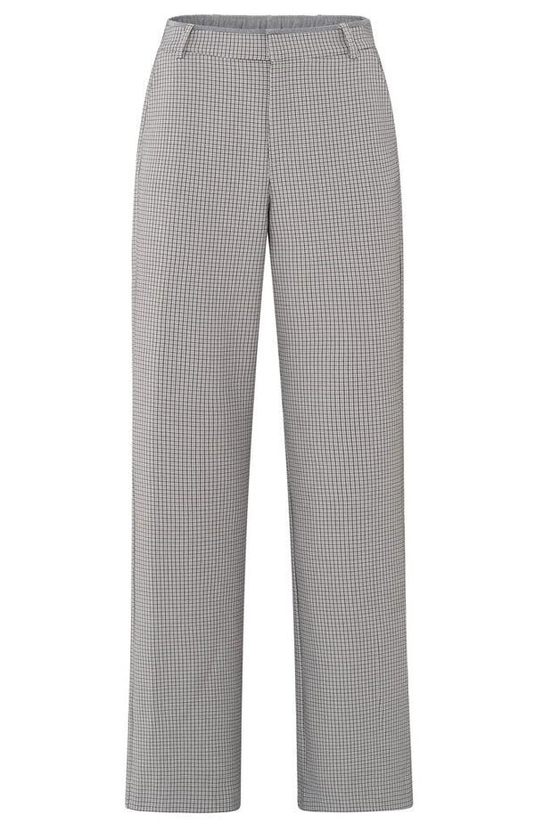 YAYA - Broek Woven Checked Wide Leg Contrast Details Feather Grey Dessin