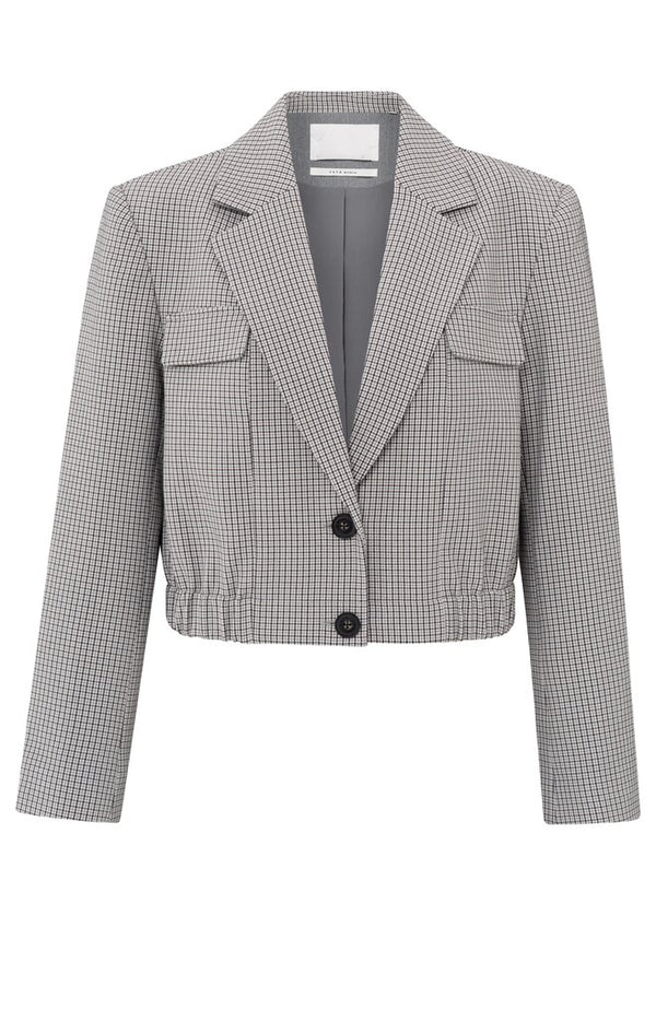 YAYA - Jas Woven Checked Short Blazer Feather Grey Dessin