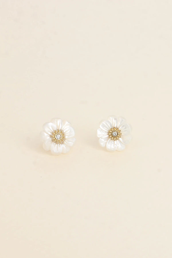 Oorbellen - Flea Studs Pearly Flower 15 mm