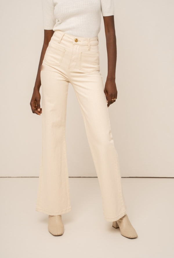 Broek - Jeans Nora Wide Leg & Pockets Beige