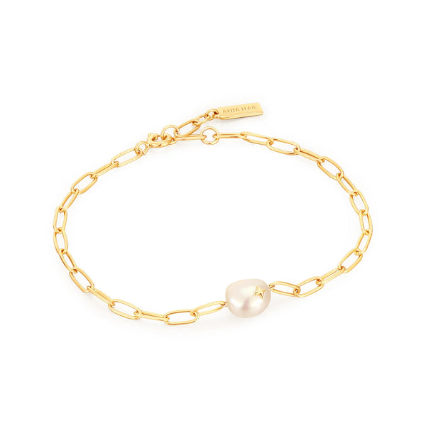 Ania Haie - Armband Pearl Sparkle Chunky Chain Gold