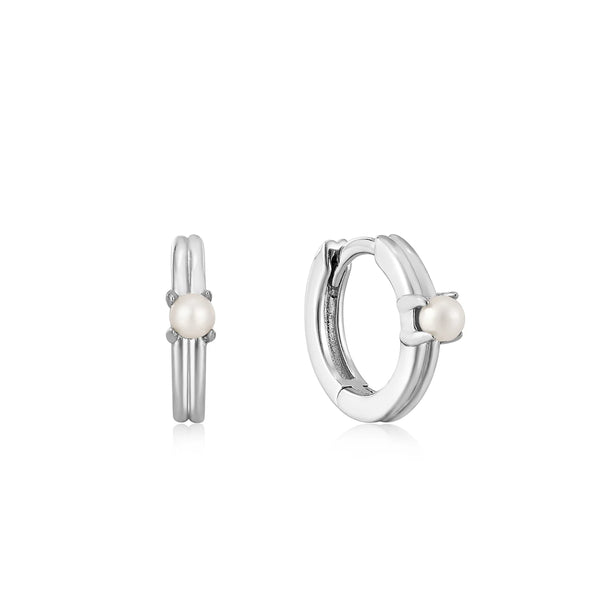 Ania Haie - Oorbellen Pearl Cabochon Huggie Silver